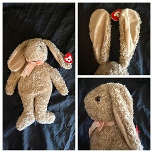 1991 Ty Curly Bunny with Peach Ribbon